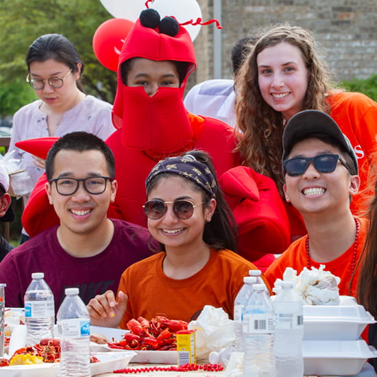 Students eating a Crawfish boil